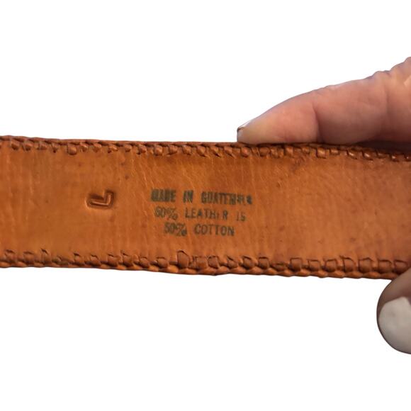 Handcrafted Artisan Guatemalan Leather & Woven Cotton Belt, Unisex Size 34 - Picture 4 of 5